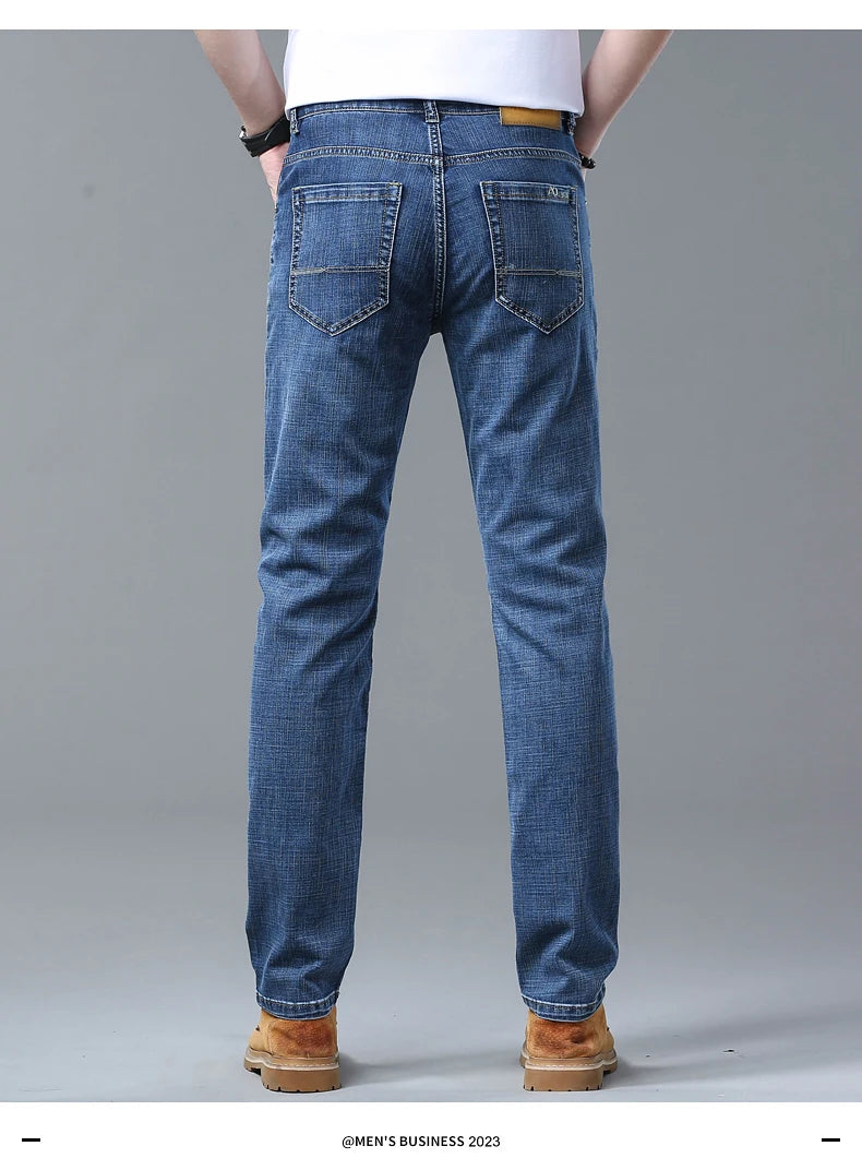 2026 Brand New Men  Straight Blue Gray Jeans Business Fashion Classic Style Cotton Stretch Denim Pants Male Brand Trousers