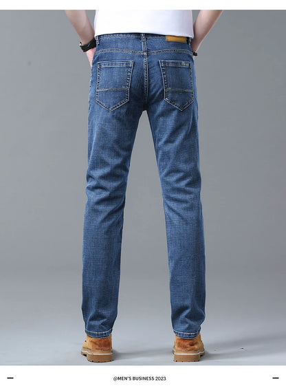 2026 Brand New Men  Straight Blue Gray Jeans Business Fashion Classic Style Cotton Stretch Denim Pants Male Brand Trousers