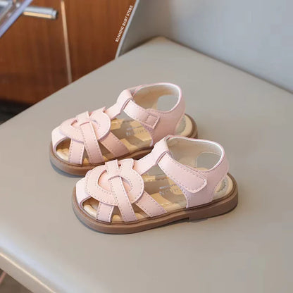 Girls Roman Shoes Children Solid Color Classic Retro Style Student Uniform Shoes Kids Fashion Girl Toes Wrapped Sandals I03284