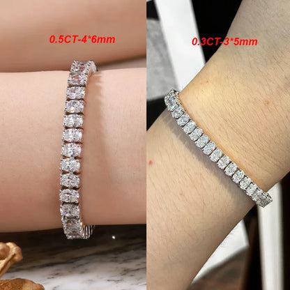 0.5Carat Oval Cut Moissanite Tennis Bracelets S925 Silver 18K Gold Plated for Women Men HipHop Jewelry Gifts GRA Certified