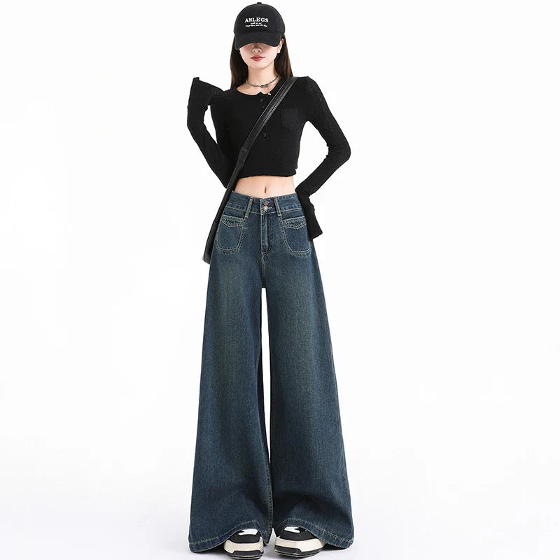 High Waist Wide Leg Jeans for Women Loose Drop Trumpet Straight Leg Floor Pants