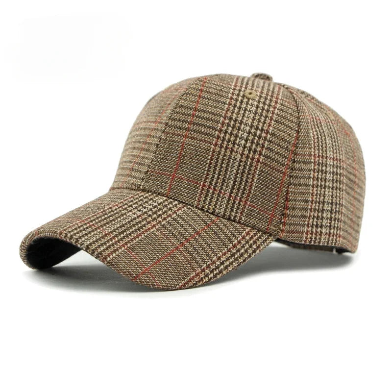 Spring Autumn Women's Baseball Cap Cotton Classic Checkered Snapback Hat Men Women British Style Hard Top Sunshade Hat