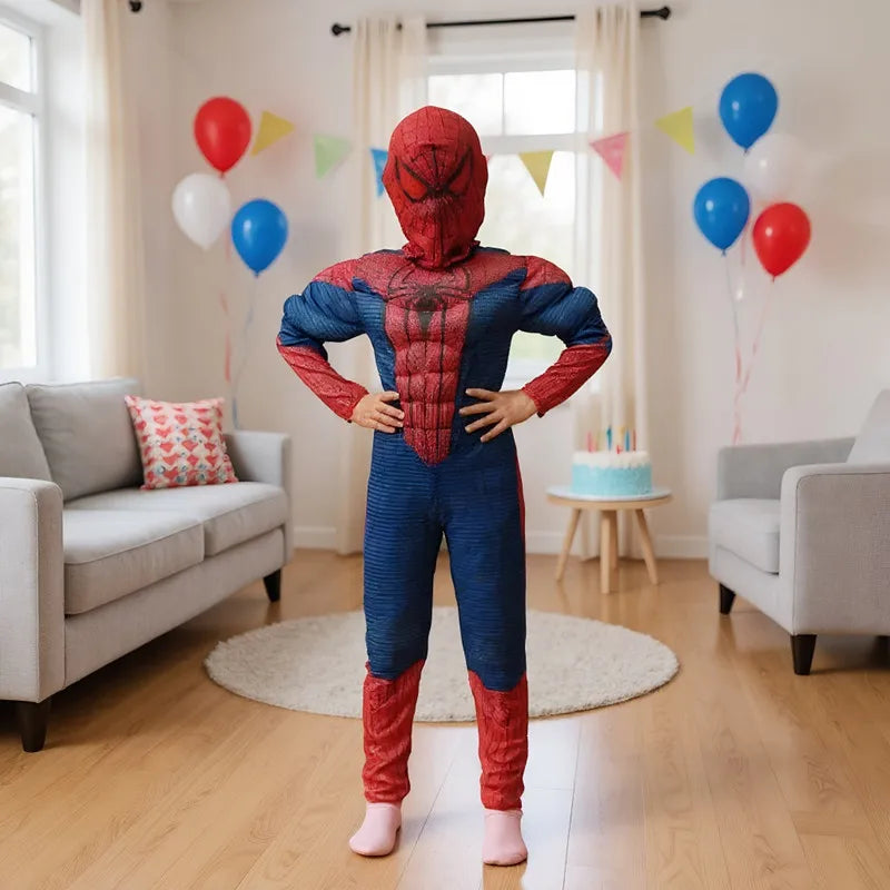 Breathable Spider Hero Costume for Kids Mesh Muscle Suit with Mask Halloween Cosplay Party Performance