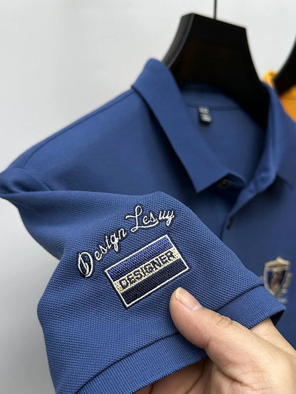 High end luxury silk cotton short sleeve POLO shirt men's summer fashion brand embroidered T-shirt cool wrinkle resistant top