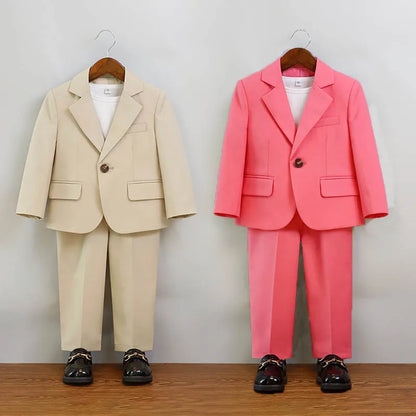Boys Summer Khaki Pink Photography Suit Gentleman Kids Breathable Jacket Pants Ceremony Costume Children Silm Fit Wedding Dress