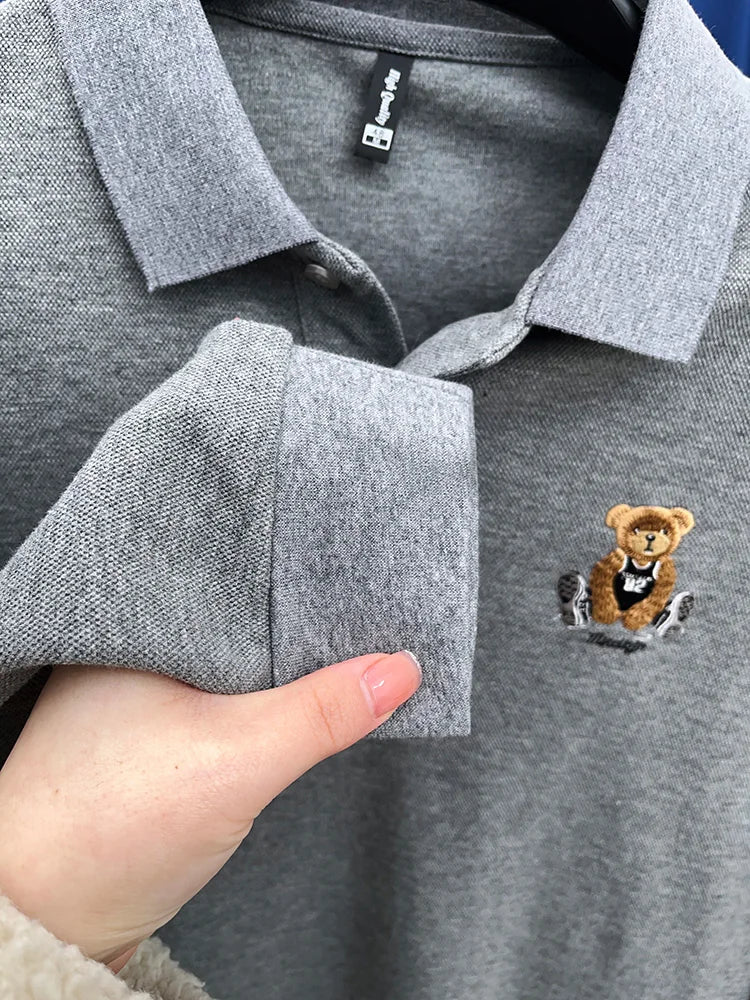 100% Cotton Luxury Quality Men's Polo Shirt Autumn Bear Exquisite Embroidery Long Sleeve T-shirt Trend Fashion Golf Menswear Top