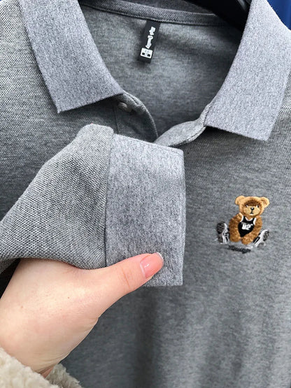 100% Cotton Luxury Quality Men's Polo Shirt Autumn Bear Exquisite Embroidery Long Sleeve T-shirt Trend Fashion Golf Menswear Top
