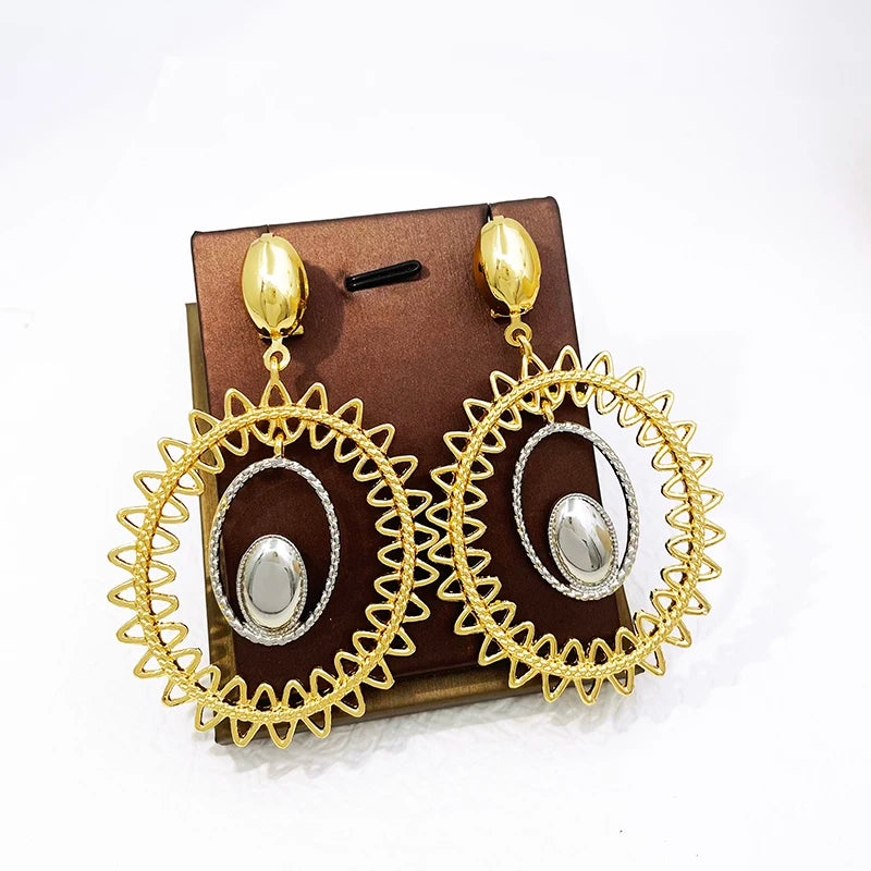 Gold Color Earrings For Women Fashion Jewelry 18k Gold Plated Big Drop Earrings Wedding Party Accessories Gift Trending