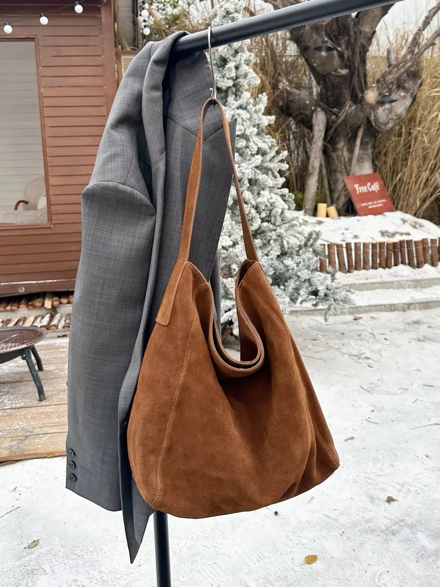 Soft Suede Cow Leather Women's Shoulder Crossbody Bags Luxury Designer Brand Ladies High Quality Large Tote Bag Autumn Winter