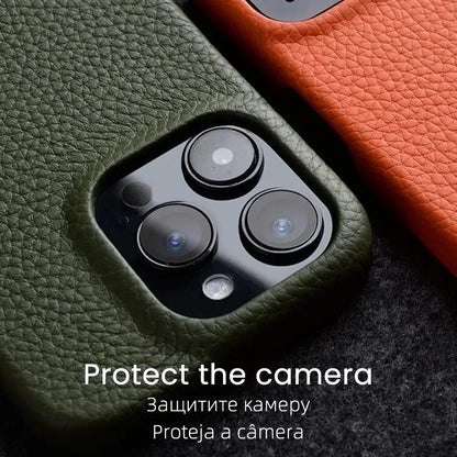 Premium Genuine Leather Case for iPhone 16 15 Pro Max Plus Magnetic Luxury Fashion Business Natural Cowhide Phone Cover