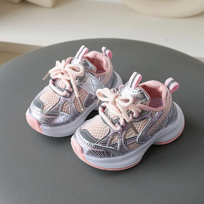 Girls' Sports Shoes 2025 New Style Soft Sole Children's Casual Shoes Fashionable Breathable Stripe Dad Shoes for Kids Boy