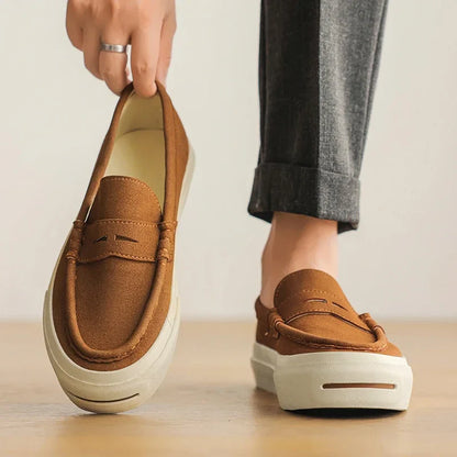 Men's Vulcanized Shoes: Niche, Light Luxury, Solid Color, Retro Style, Flat Heel, Split-on, Lazy Soft-soled Casual Walking Shoes