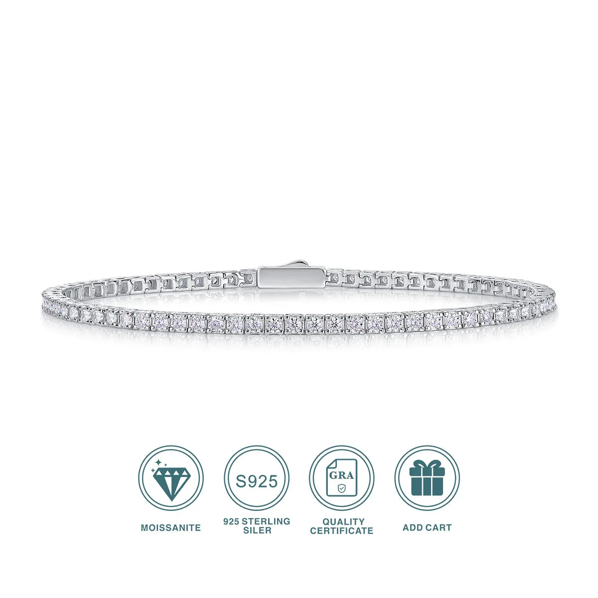 S925 Sterling Silver Moissanite Tennis Bracelet for Women Simple Row Design Elegant Sparkling Jewelry for Daily Wear