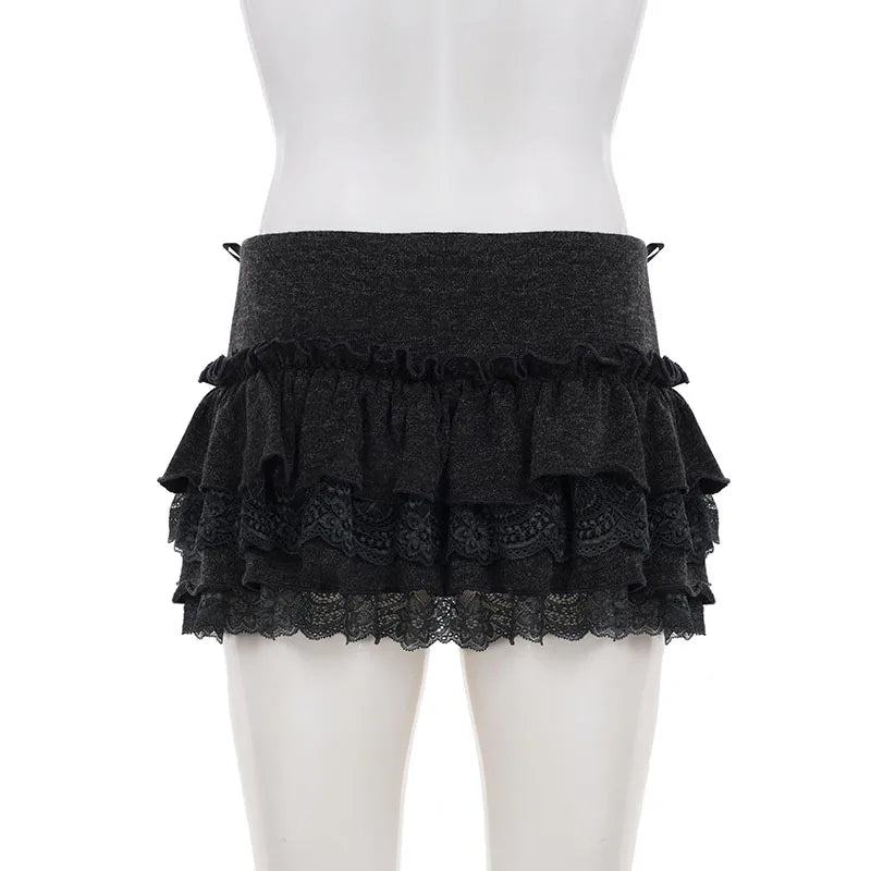 Sweet Cute Lace Fluffy Cake Skirt Korean Casual Elastic Low Waist Mini Skirt Y2K Women Clothing Summer Harajuku 2026