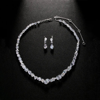 Full Zircon V Shape Neckalce Earrings Set High Quality Jewelry Fashion Show Bling Crystal Bridal Jewelry Set Bridal Wedding Gift