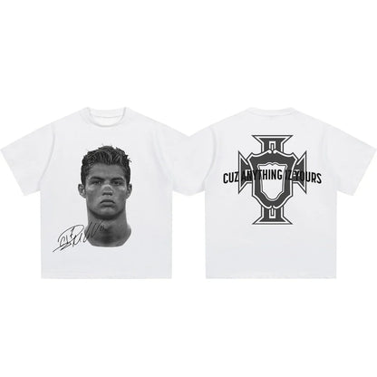 American Football Star Print Cotton Short-sleeved T-shirt Women Clothing Print Fashion Men Oversize Tee