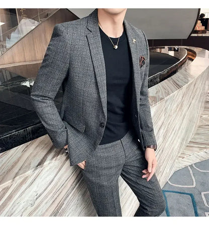 Hemp Suit (Blazer + Pants) Men's Fashion Hosts British Style Work Business Wedding Casual Art Style Elegant Gentleman Suit M-5XL
