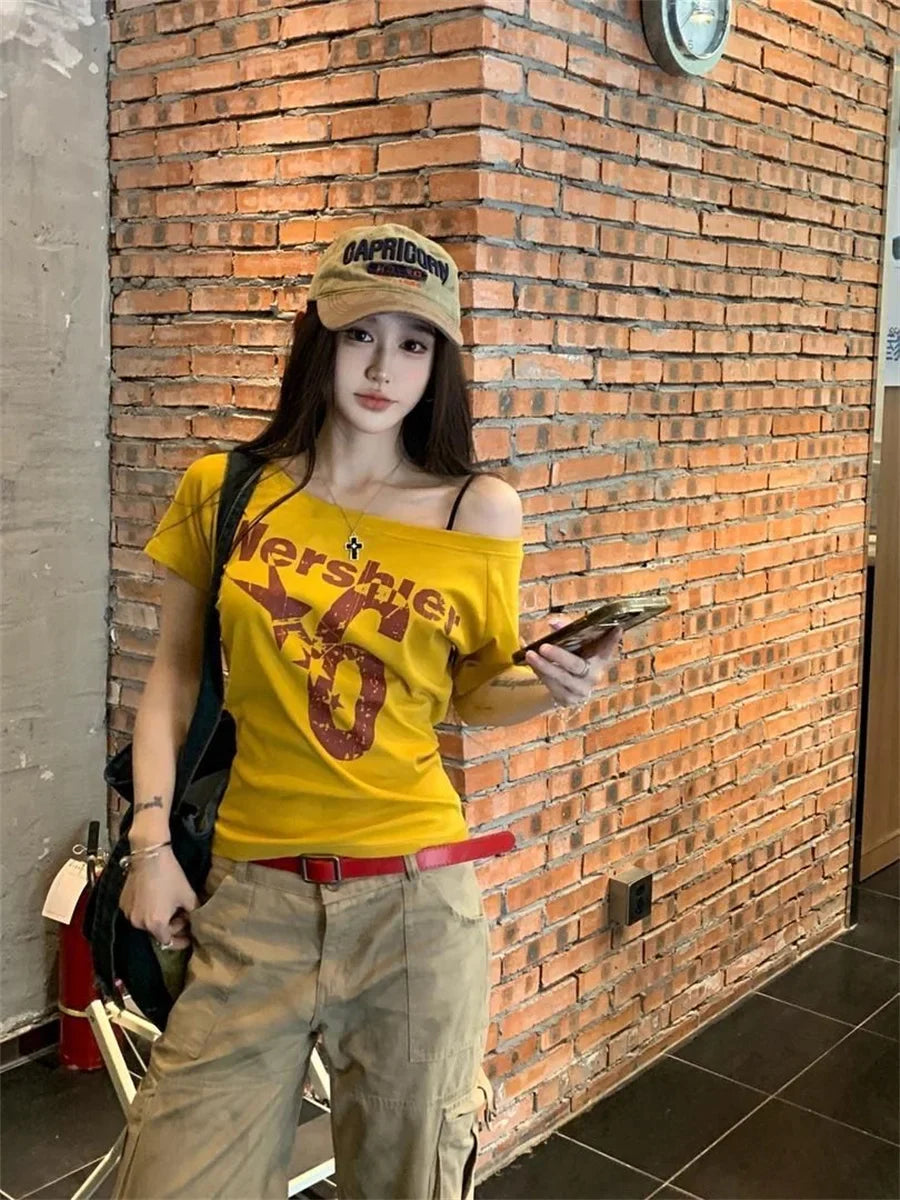 Camiseta Y2K Sexy Oversize Feminina Streetwear Estampada Manga Longa Básica Blusa Feminina Outono 2025 Inverno Coreana Moda Camisa Oversized