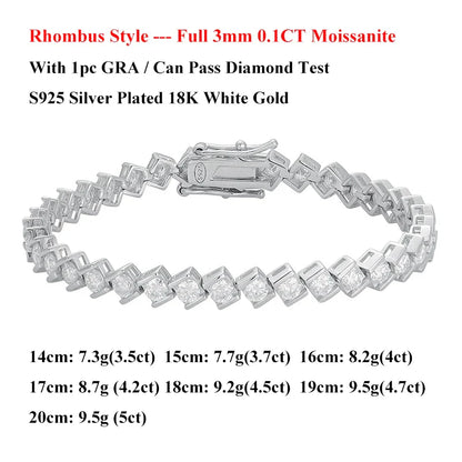 2025 Original Full Moissanite Tennis Bracelet for Woman Man 925 Silver Pass Diamond Tester Link Chain Bracelets 14-20cm