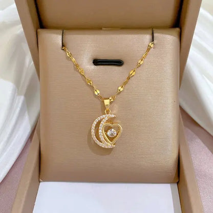 Exquisite Micro Inlaid Zircon Butterfly Tassel Necklace For Women Stainless Steel Moon Butterfly Flower Clavicle Choker Jewelry