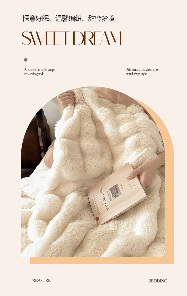 2025 new solid color imitation rabbit plush milk plush thickened thermal leisure home blanket office nap blanket, no pillowcase.