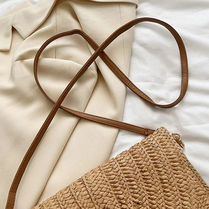 Straw Woven Shoulder Crossbody Bag Beach Clutch Handbag Casual Summer Handmade Envelope Bags for Women Totes Purse