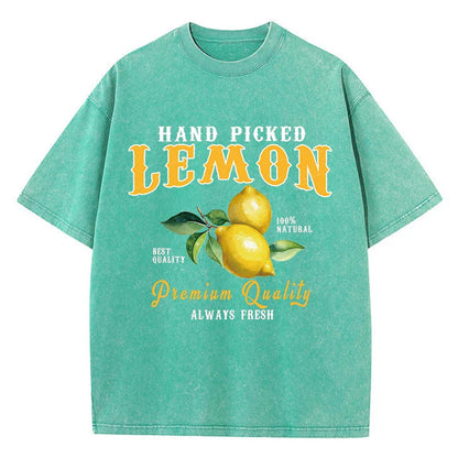 Summer Lemon Washed T-Shirts Womens Cotton Oversized O-Neck T Shirts Fresh Fruit Prints Tops Casual Short Sleeve Woman Clothes