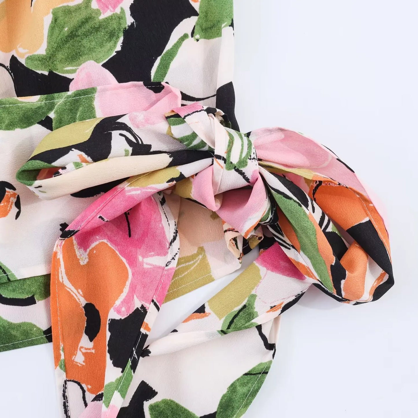 Summer 2026 Women Sleeveless Blouse Top Elegant Floral Printed Shoulder Pad Top Chic Side Tie-up Fashion Lady Vest