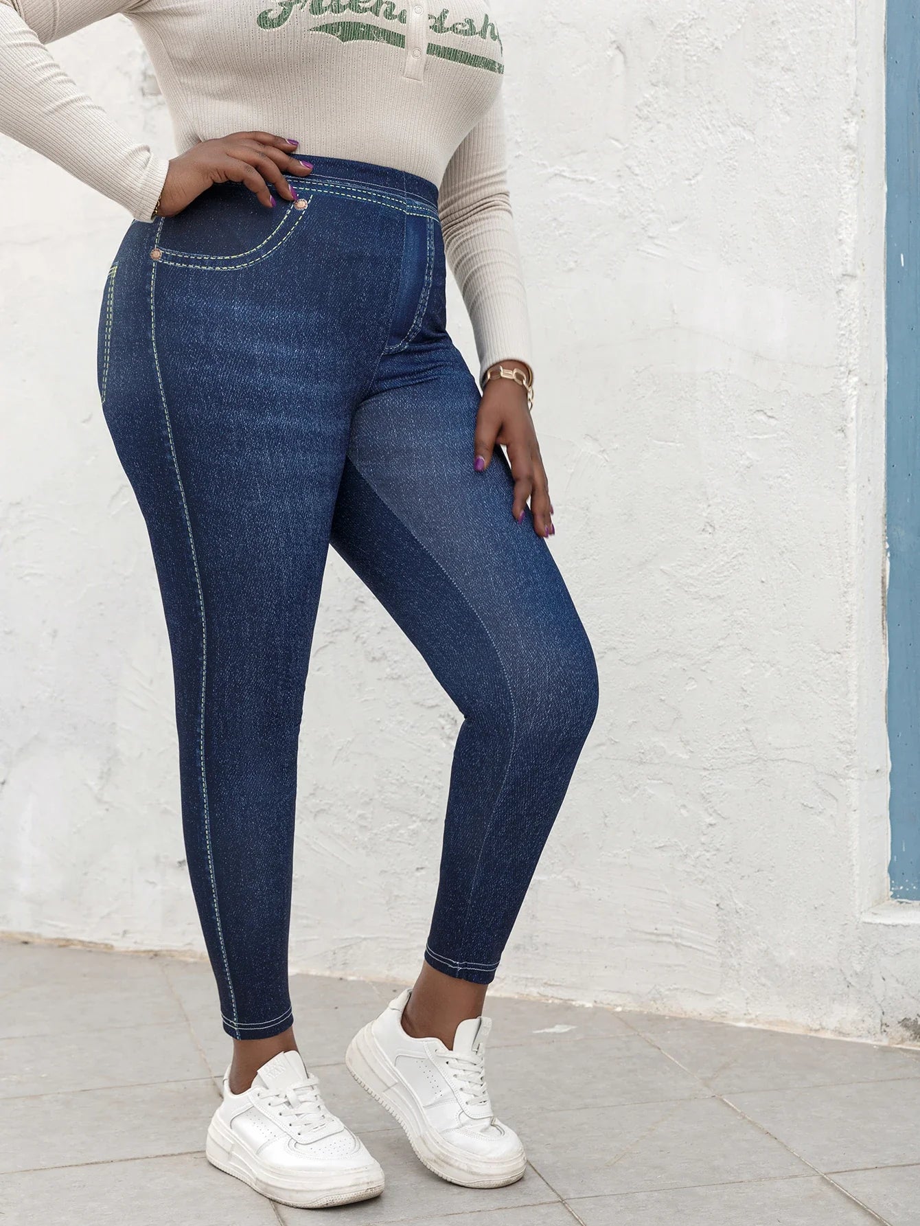 Women's High Elasticity Pants Imitation Jeans