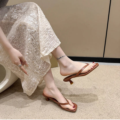 Summer Women Clip Toe Slippers Comfort Low Heel Slides Shoes Ladies Casual Dress Street Style Sandalis