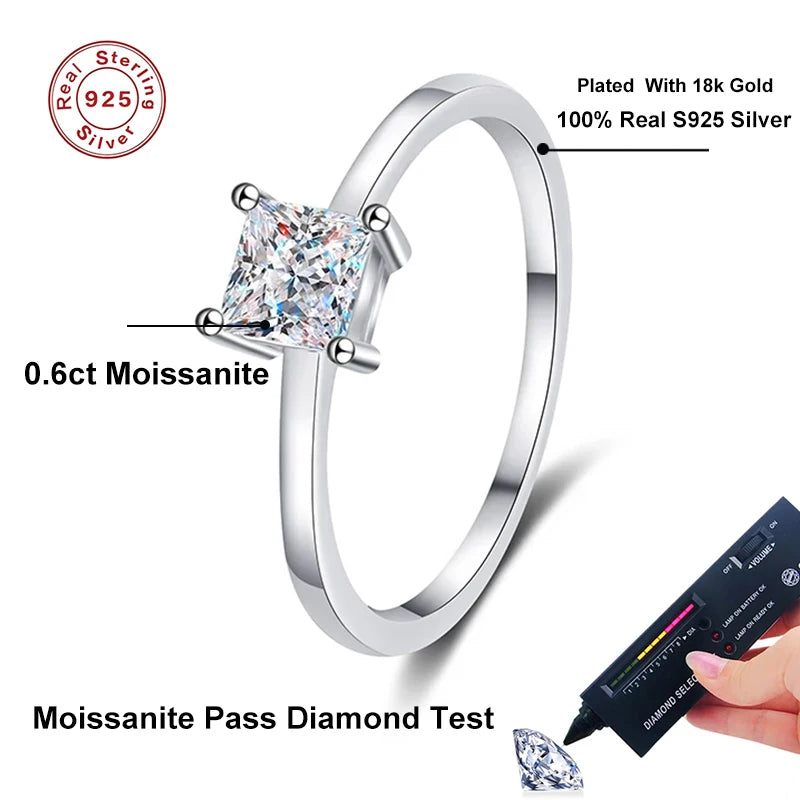 0.6 Carat Princess Moissanite Engagement Ring Women Proposal Bridal Rings Sterling Silver Wedding Band with Certificate