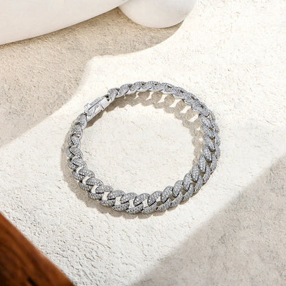 Full Moissanite Cuba Chain for Man Women 925 Sterling Silver 18k Gold Plated Hip Hop Tennis Bracelet Fine Jewelry