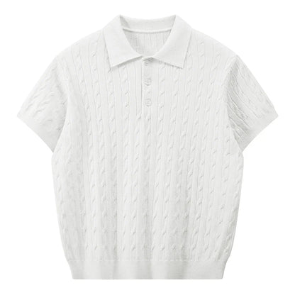 Jack's American Retro Twisted Flower Knitted Short Sleeved Polo Shirt for Men's Summer Trendy Brand Loose Casual Pullover Top