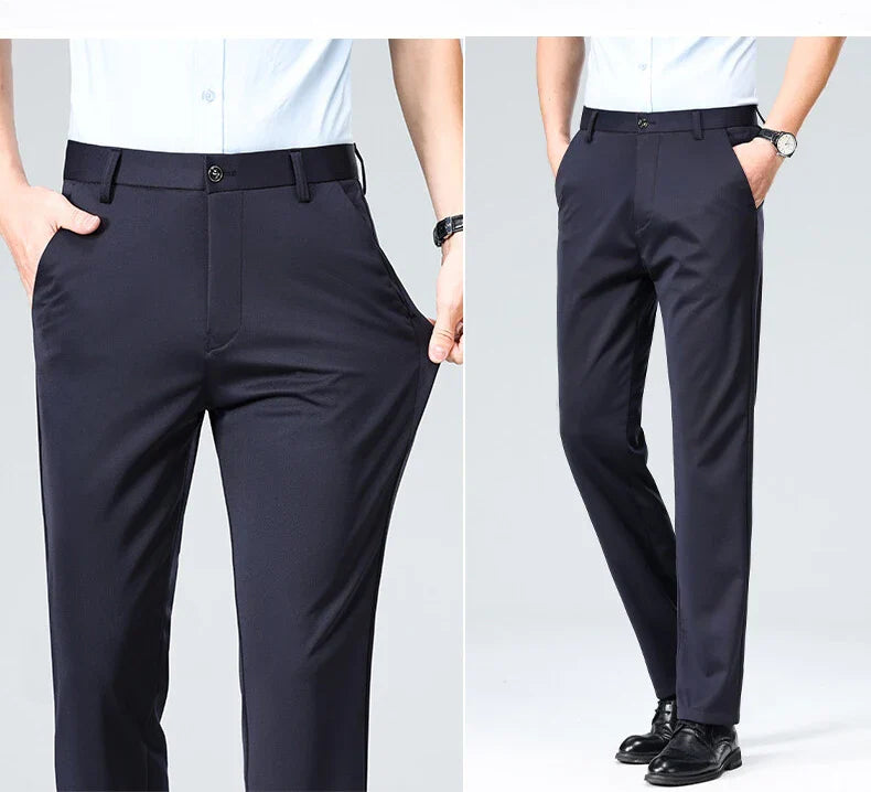 Classic Fit Male Pants Flat Front Casual Pants Stretch Performance Golf Pants Straight Leg Men's Wrinkle Resistant Trousers