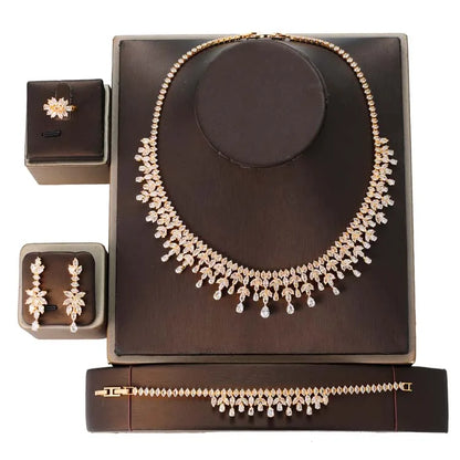 Cubic Zirconia Women Water-drop Jewelry Set BN8593 Necklace Bracelet Earrings And Ring Birthday Gift
