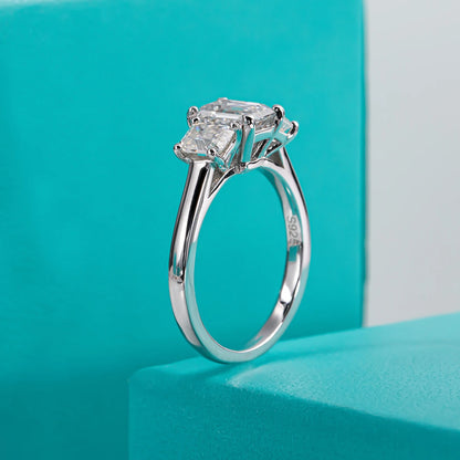 1.6cttw Emerald Cut D Color Moissanite Ring 18K Gold Plated 925 Sterling Silver Engagement Wedding Rings For Women