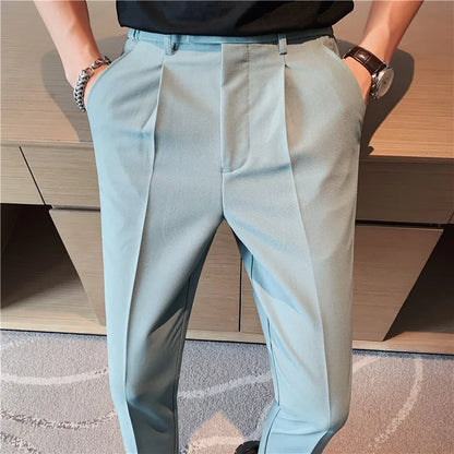Men Slim British Style Suits Pants Business Casual Trousers Male Solid Fit Trousers High Quality Man Formal Wear Suit Pants 36