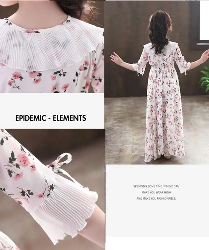 Long Floral Princess Party Dress for Girls 5-16Y Summer Elegant Bohemian Chiffon Maxi Dresses Teenage Girl Holiday Clothes 13 14