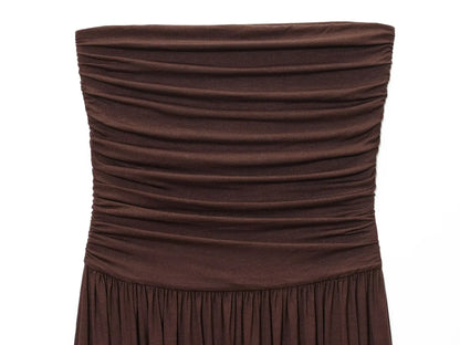 women's new dress elegant sexy off-shoulder fashion pleats details slimming strapless dress