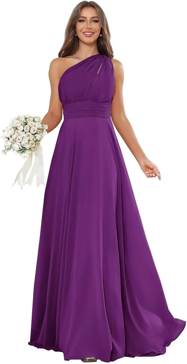 Vestidos de Daminha de Um Ombro para Mulheres Vestido de Noite Formal Longo de Chiffon Plissado Vestidos de Madrinha para Casamentos