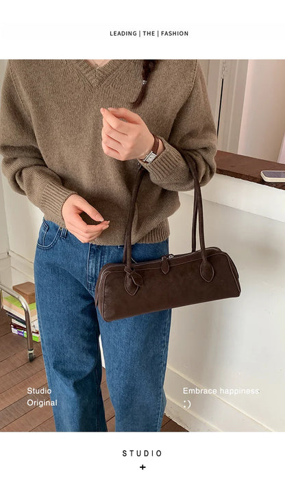 Vintage Suede Long Shoulder Bag 2026 New Women Shoulder Bag Luxury Ladies Handbag Female Commuter Shopping Underarm Bag