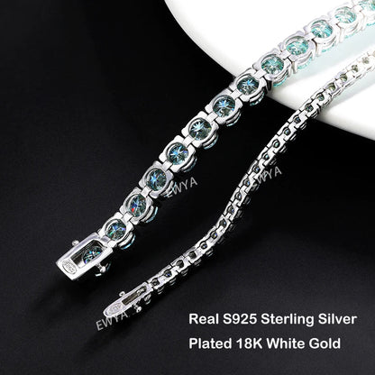 Luxury 3/4/5MM Full Blue Green Moissanite Tennis Bracelet for Men Women S925 Red Pass Diamond Test Bracelets Wholesale Gift