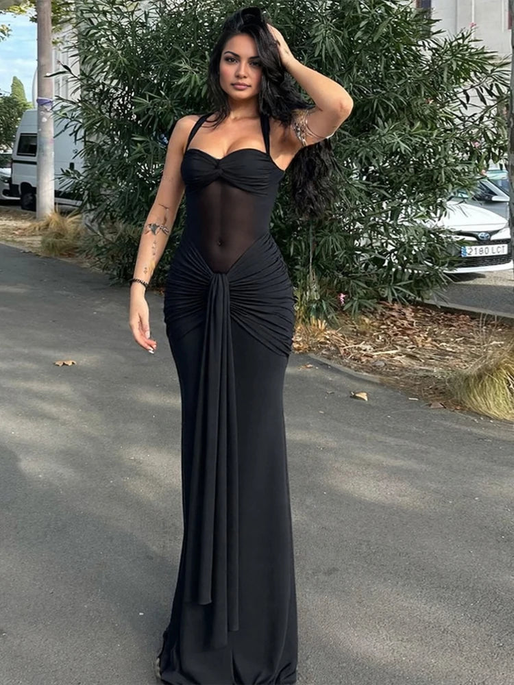 Mesh Patchwork Dress Women Summer Trend Off Shoulder Backless Ruched Ribbon Midnight Prom Party Hipster Vestidos