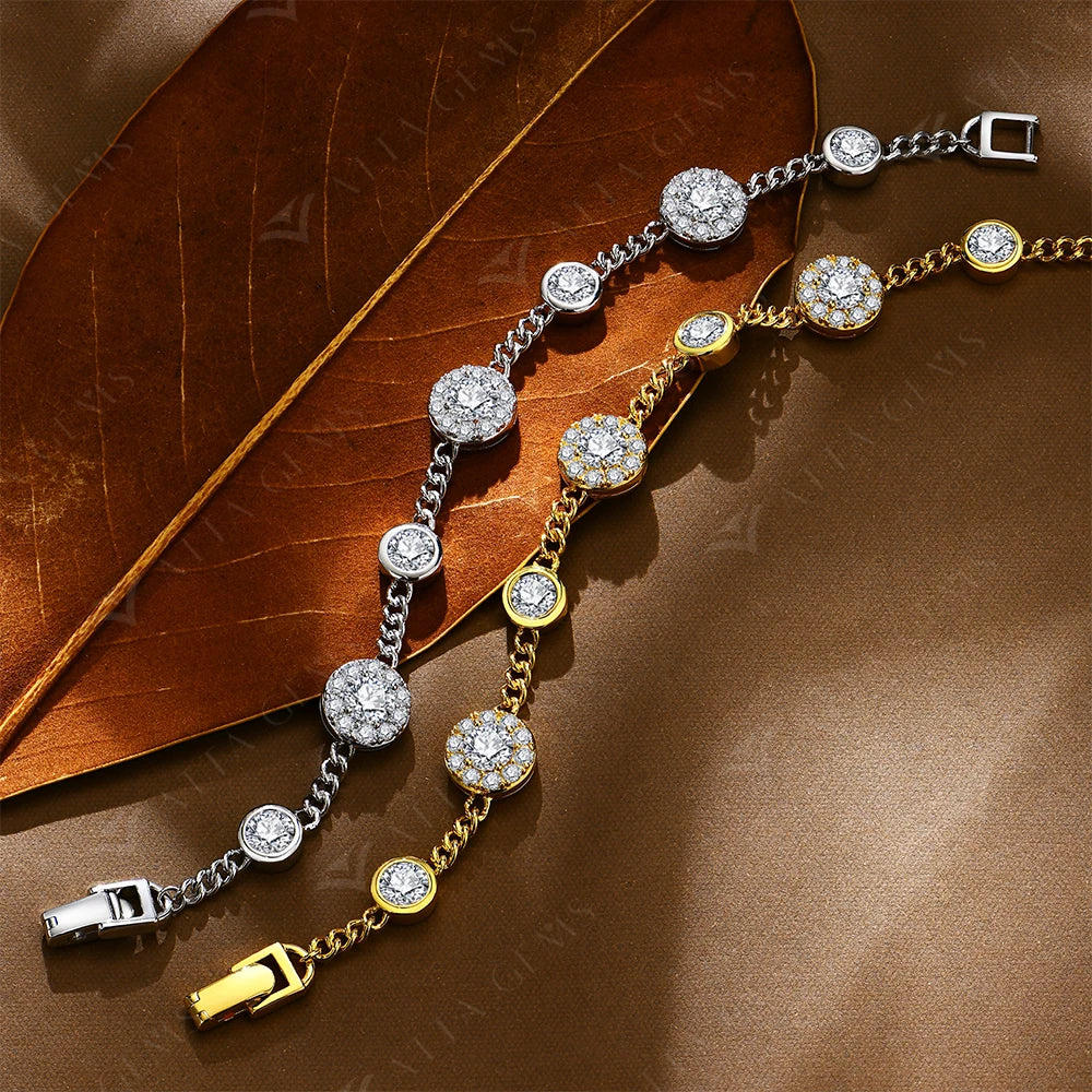 Luxury Moissanite Bracelet for Women S925 Silver Yellow Gold Plated Round halo D Color VVS1 Diamond Wedding Jewelry New