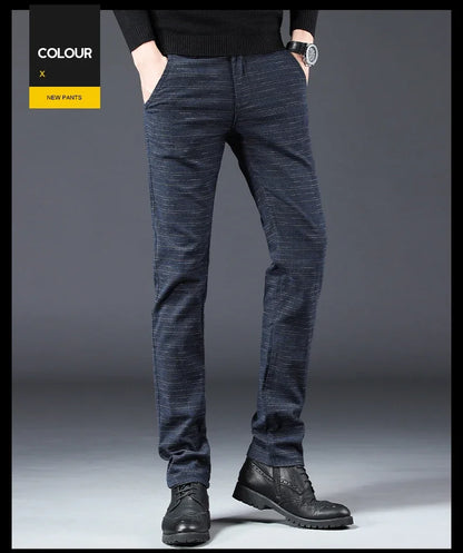 Spring Autumn New Men's Plaid Pants Black Blue Business Casual Formal Fashion Korean Classic Male Clothes Straight Trousers