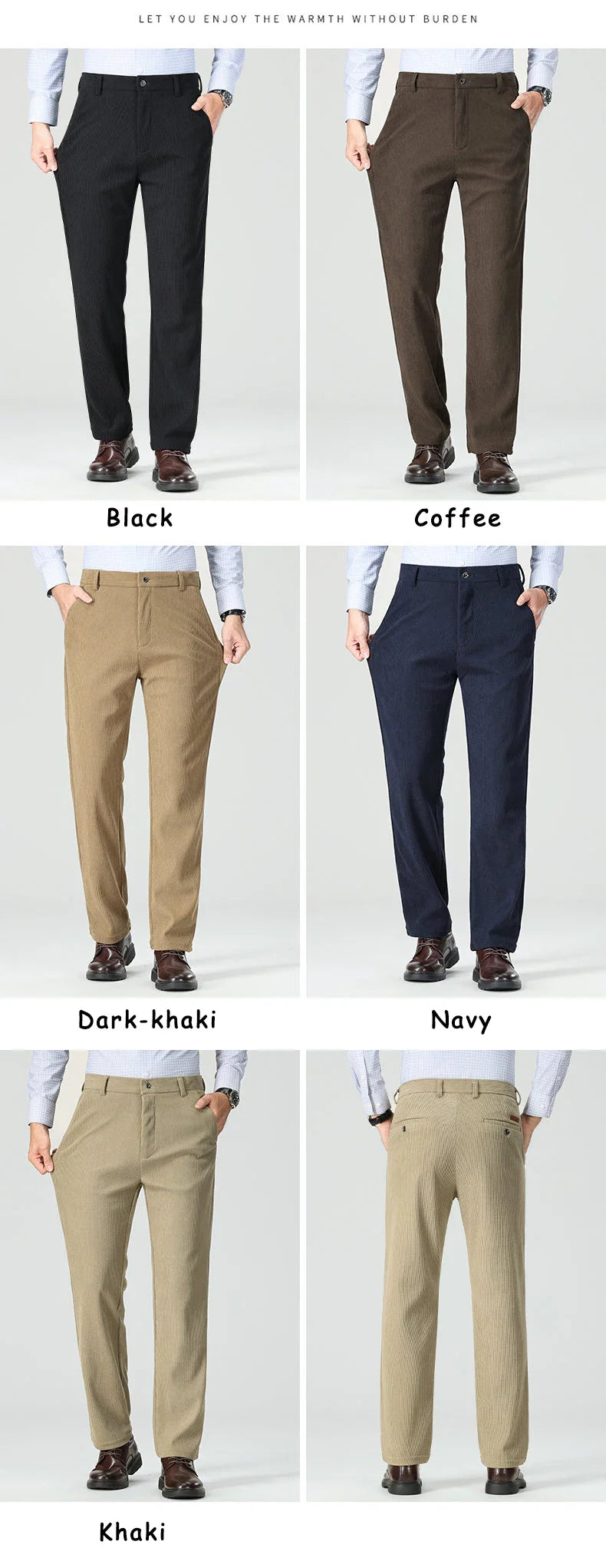 Mens Business Casual Pants Corduroy Suit Pants Autunn Formal Dress Pants Brown Navy Khaki 29-42