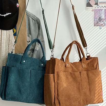 Corduroy Crossbody Tote Bag Stylish Commuter Shoulder Bag with Multiple Spacious Pockets Handbag For Women