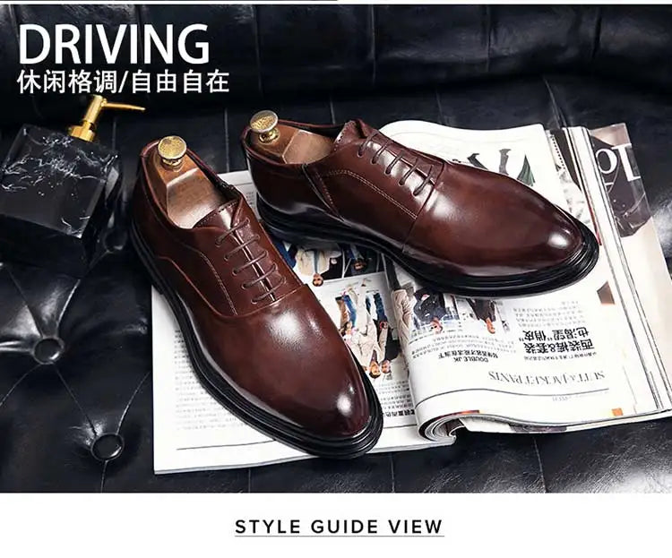 Business Formal Leather Shoes Men's Casual with Suit Low Top Solid Wedding Shoes Color Fashion Oxford Shoes Pointed Office Shoes