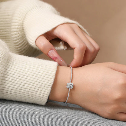 Luxury Dazzling Emerald Cut Moissanite Bracelet 925 Sterling Silver Adjustable Bracelet Women Wedding Engagement Jewelry