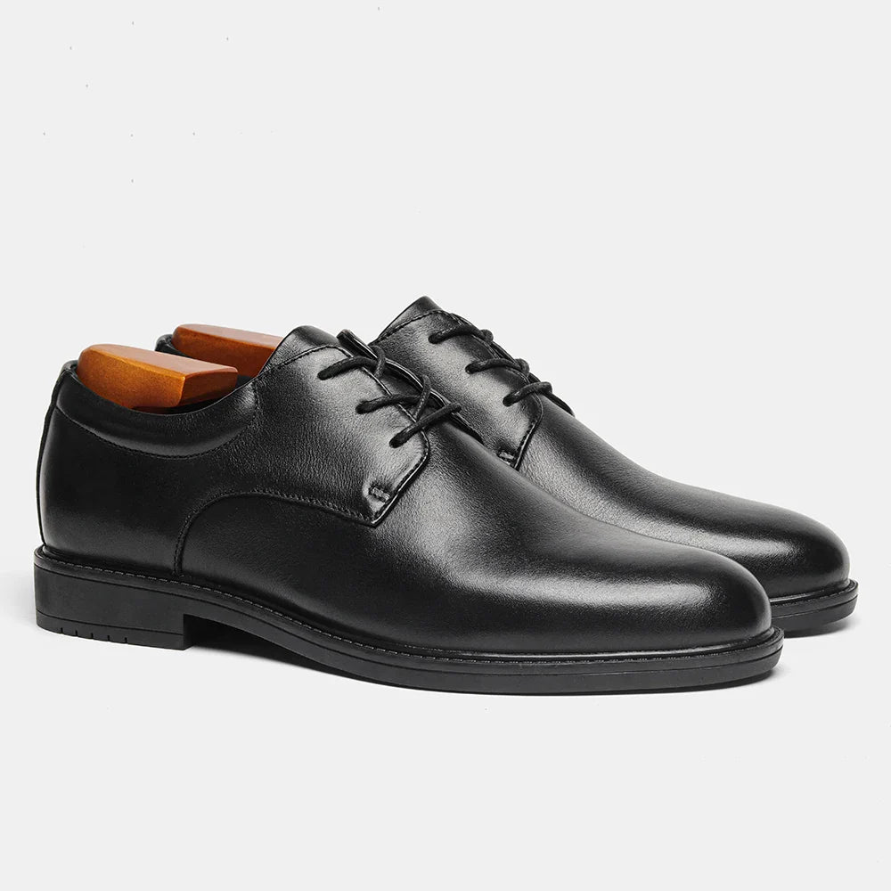 Men's Black Formal Dress Shoes Genuine Cow Leather Derby Shoes Pigskin Lined Ultra Soft Rubber Sole Formal Footwear